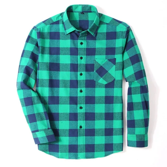 100% Cotton Flannel Men's Plaid Shirt Slim Fit Spring Autumn Male Brand Casual Long Sleeved Shirts Soft Comfortable 4XL 5XL 6XL