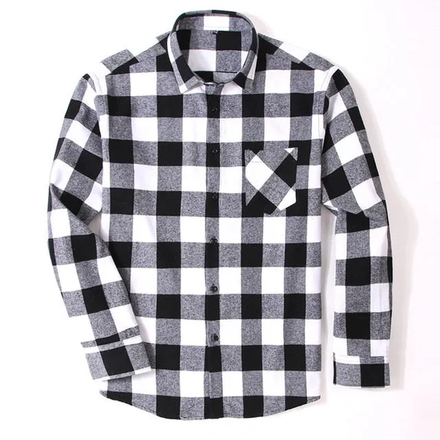 100% Cotton Flannel Men's Plaid Shirt Slim Fit Spring Autumn Male Brand Casual Long Sleeved Shirts Soft Comfortable 4XL 5XL 6XL