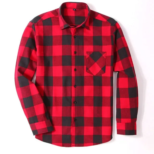 100% Cotton Flannel Men's Plaid Shirt Slim Fit Spring Autumn Male Brand Casual Long Sleeved Shirts Soft Comfortable 4XL 5XL 6XL