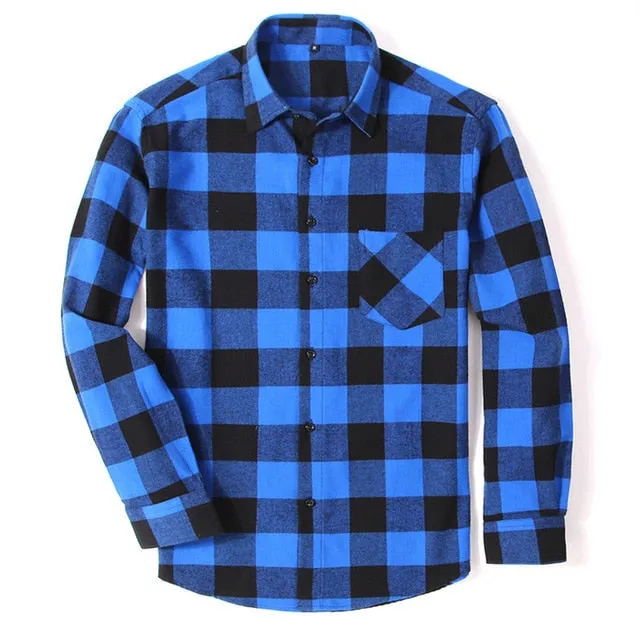 100% Cotton Flannel Men's Plaid Shirt Slim Fit Spring Autumn Male Brand Casual Long Sleeved Shirts Soft Comfortable 4XL 5XL 6XL