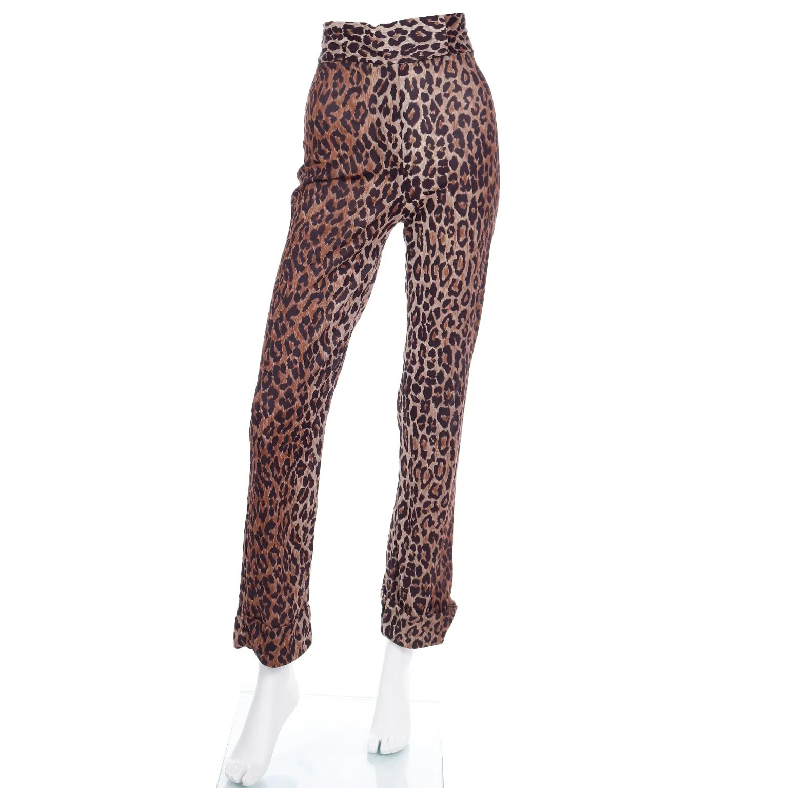 2000s Dolce & Gabbana Brown Leopard  Print Sheer Silk Top & Pants Outfit