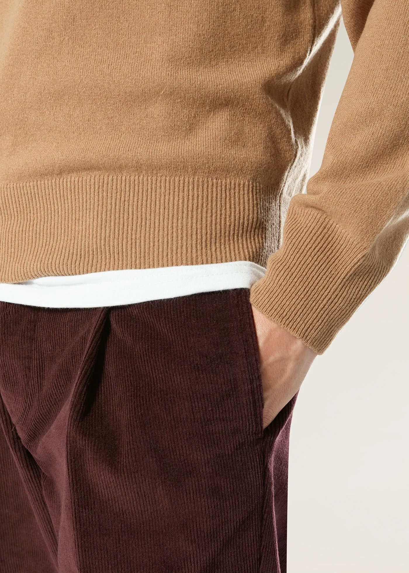 AANTIOCO BURGUNDY PLEATED STRETCH COTTON-CORDUROY TROUSERS