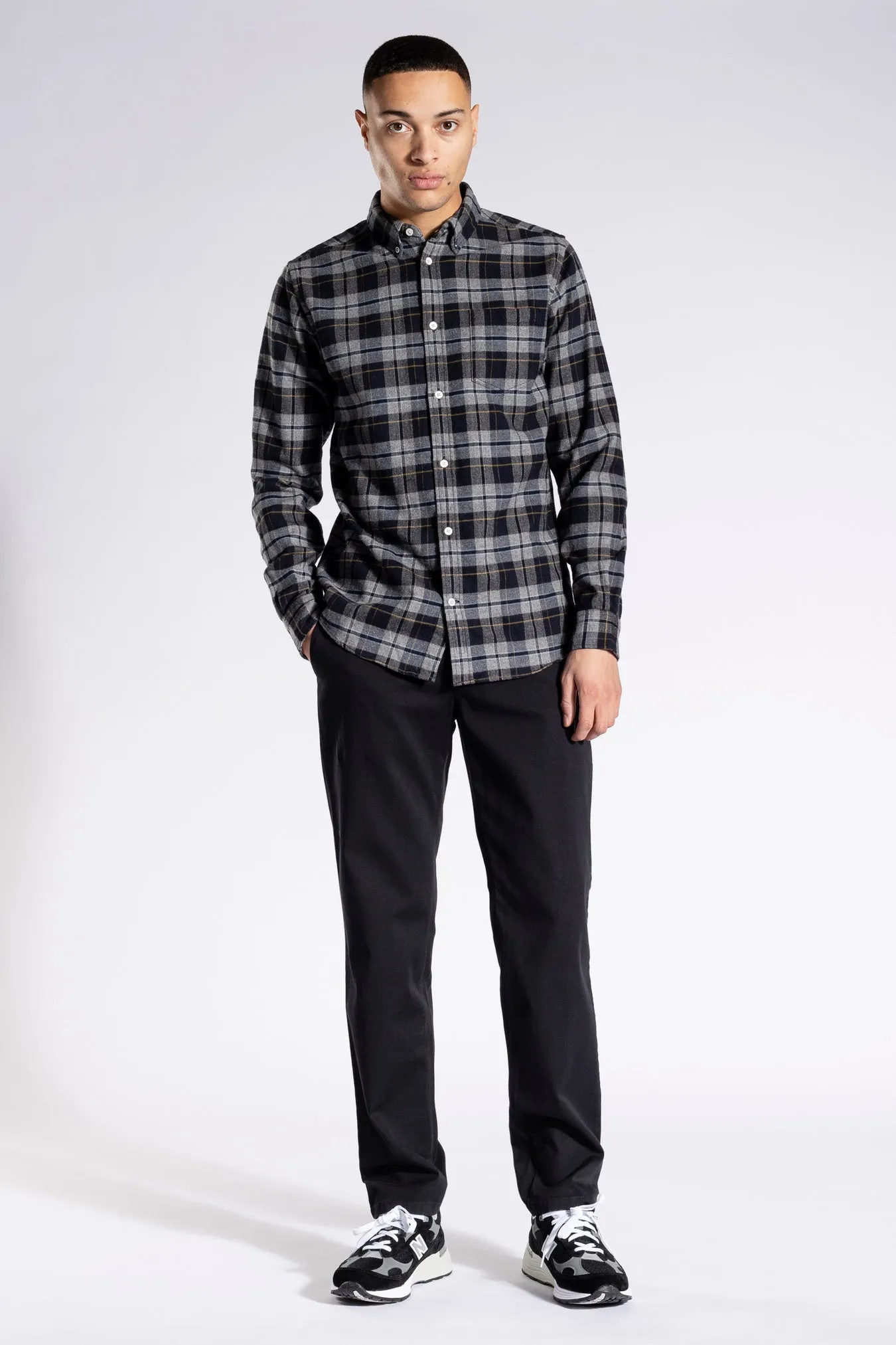 Anton Brushed Flannel Check - Medium Grey