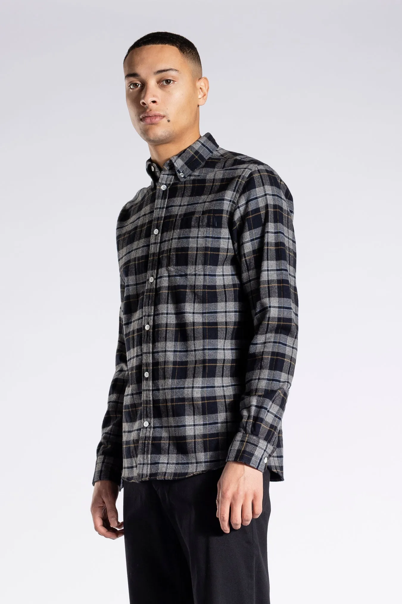 Anton Brushed Flannel Check - Medium Grey