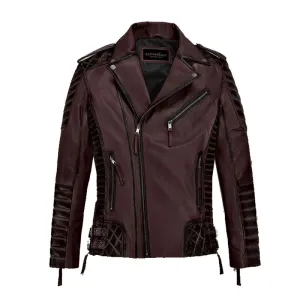 Best Style Fashion Biker Leather Charles Burnt Wine Leather Jacket