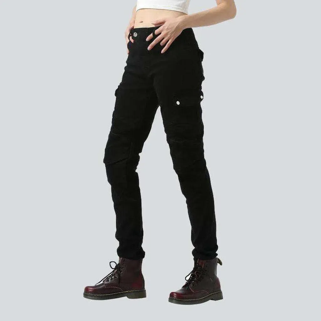 Black kevlar women's biker jeans