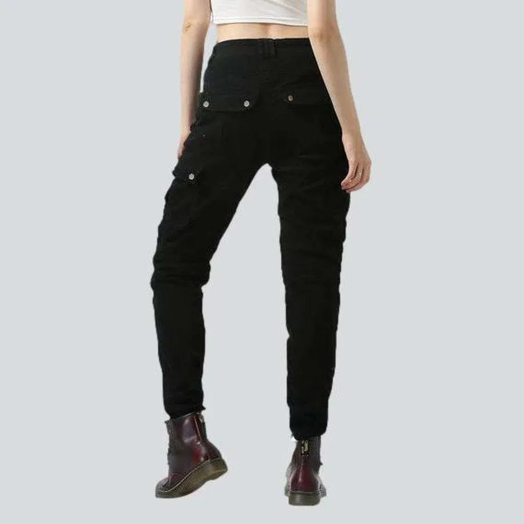 Black kevlar women's biker jeans