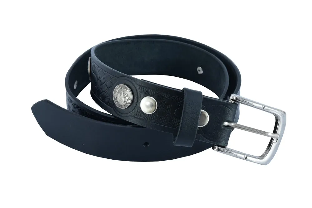 BLT2012 Classic Black Leather Belt with Buffalo Nickel