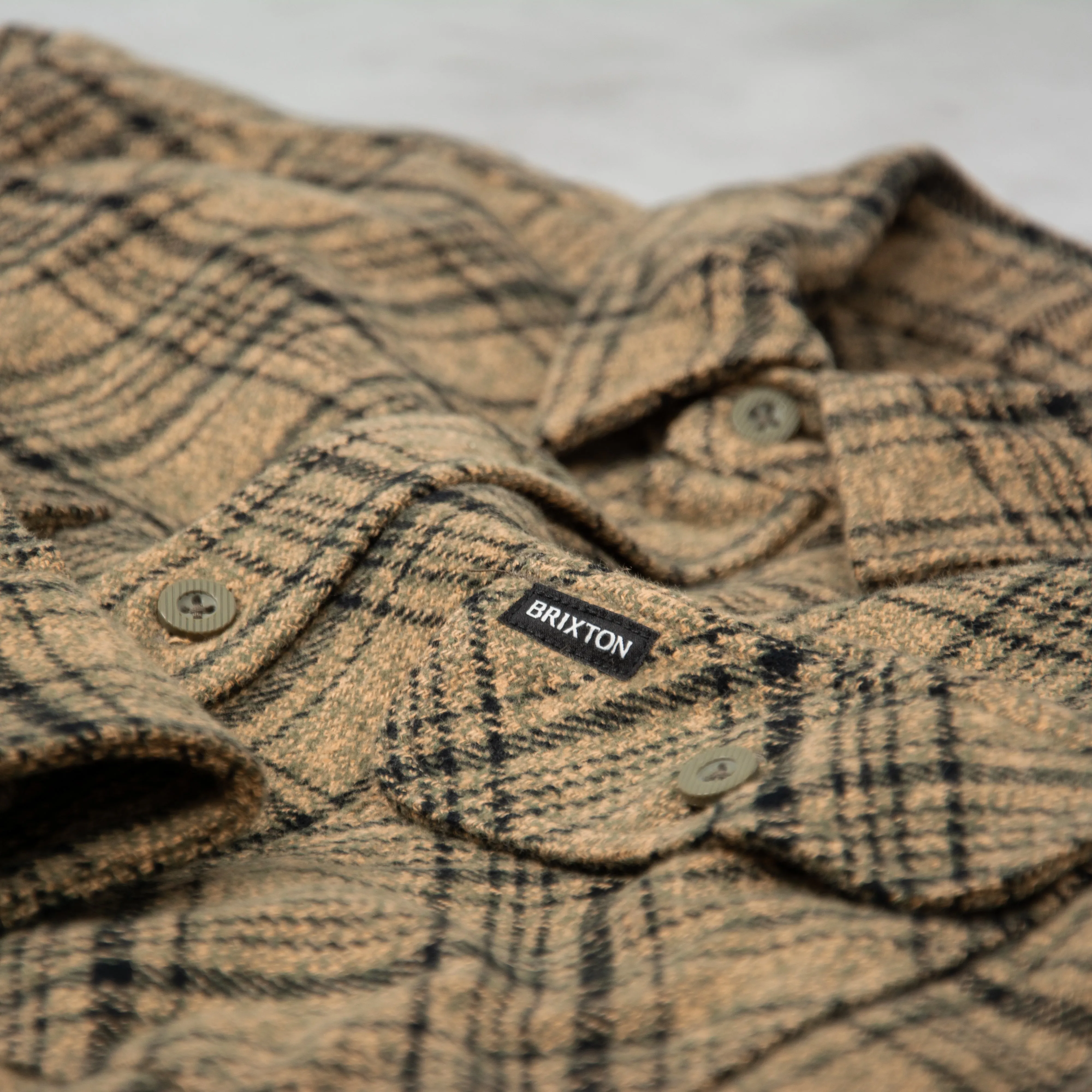 Brixton Bowery L/S Heavy Weight Flannel Shirt - Olive  / Black