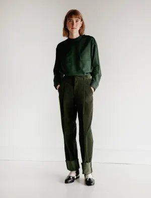 Corduroy Pleated Trousers Green