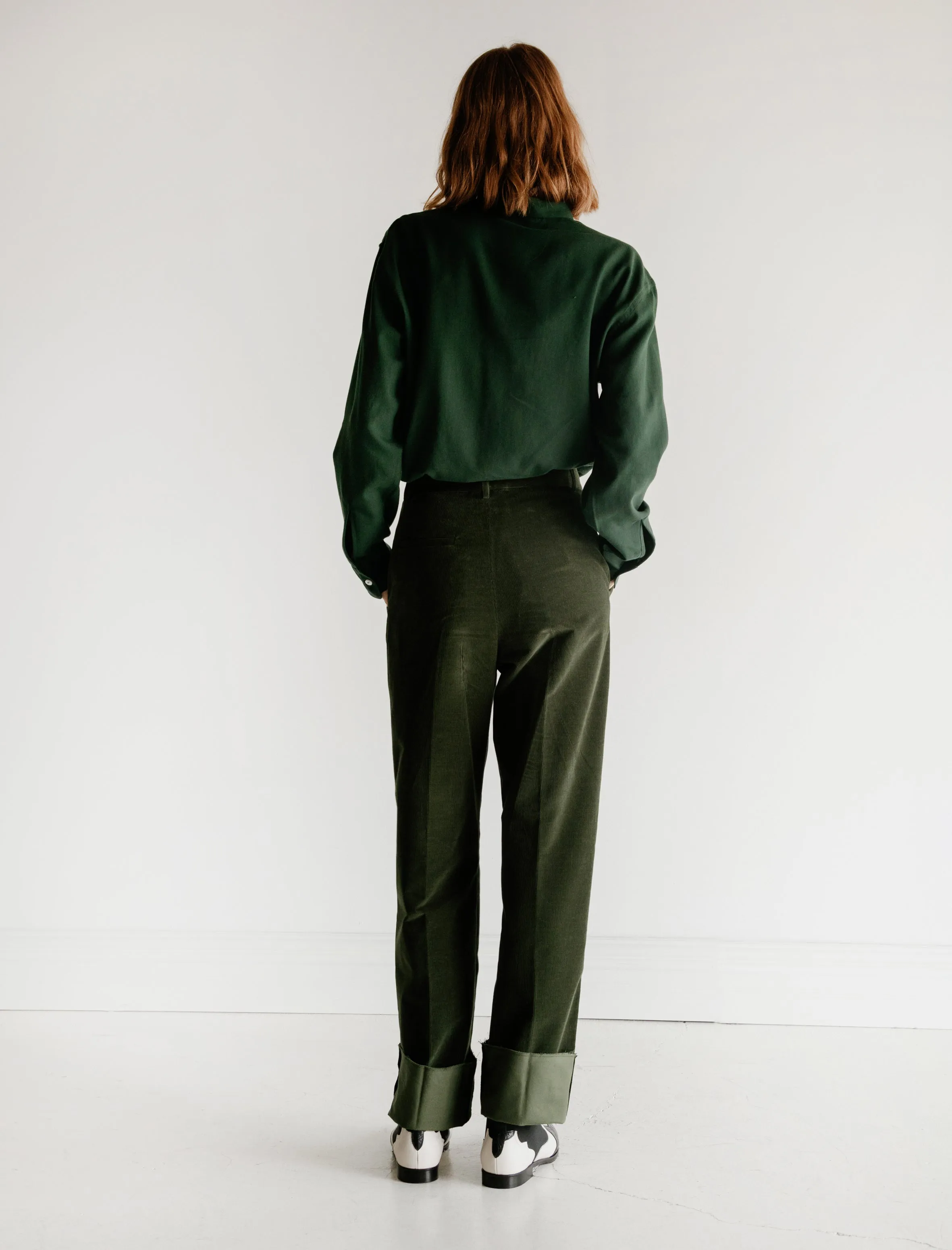 Corduroy Pleated Trousers Green