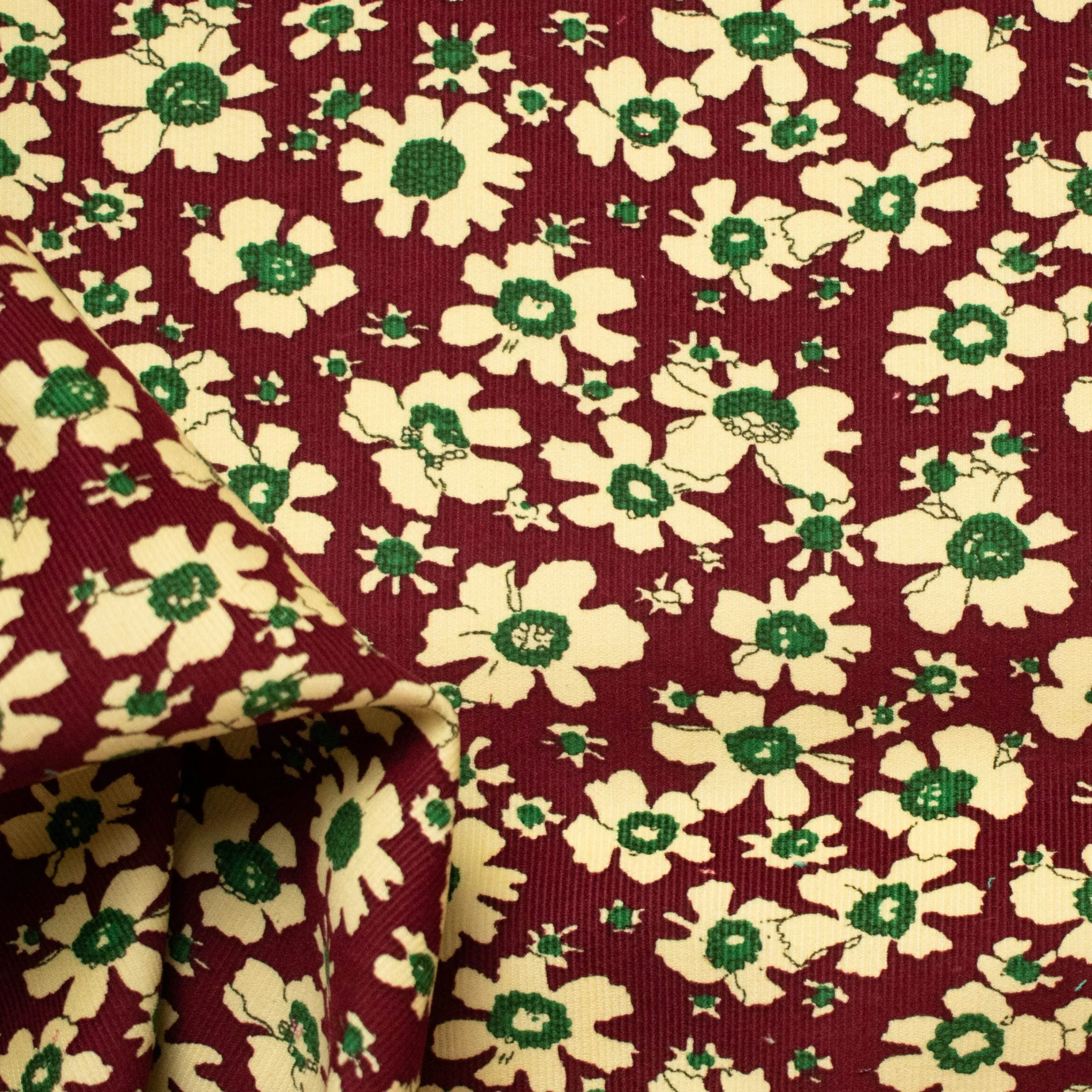 Cotton Corduroy Prints Design 28 Cream Flowers on Maroon