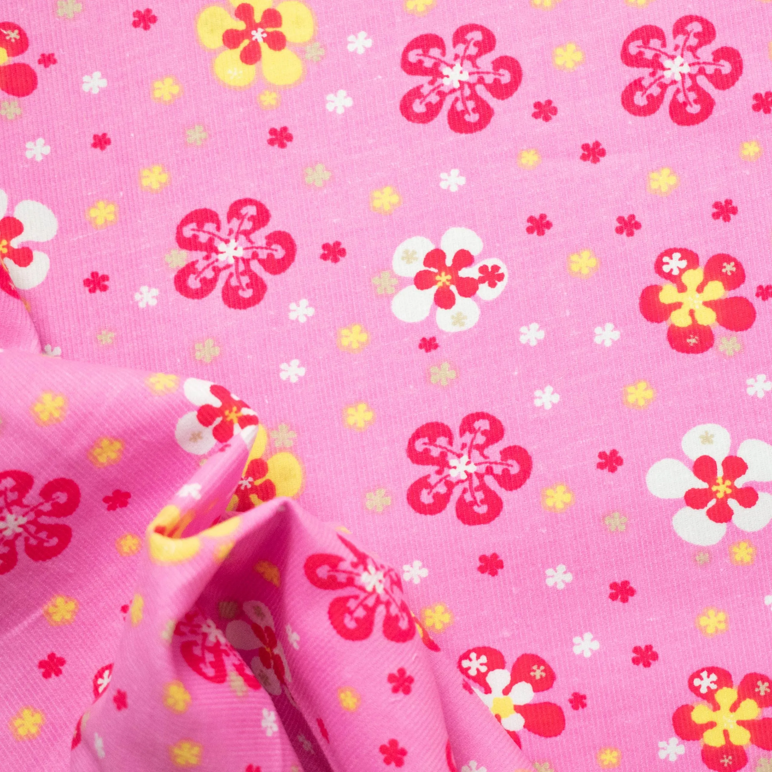 Cotton Corduroy Prints Design 6 Pink & Yellow Florals