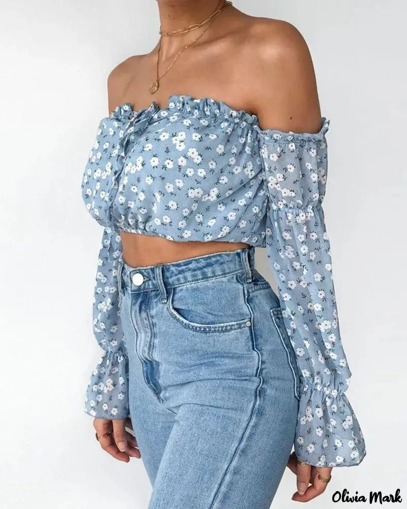 Deanwangkt - Floral Off Shoulder Ruffle Hem Blouse