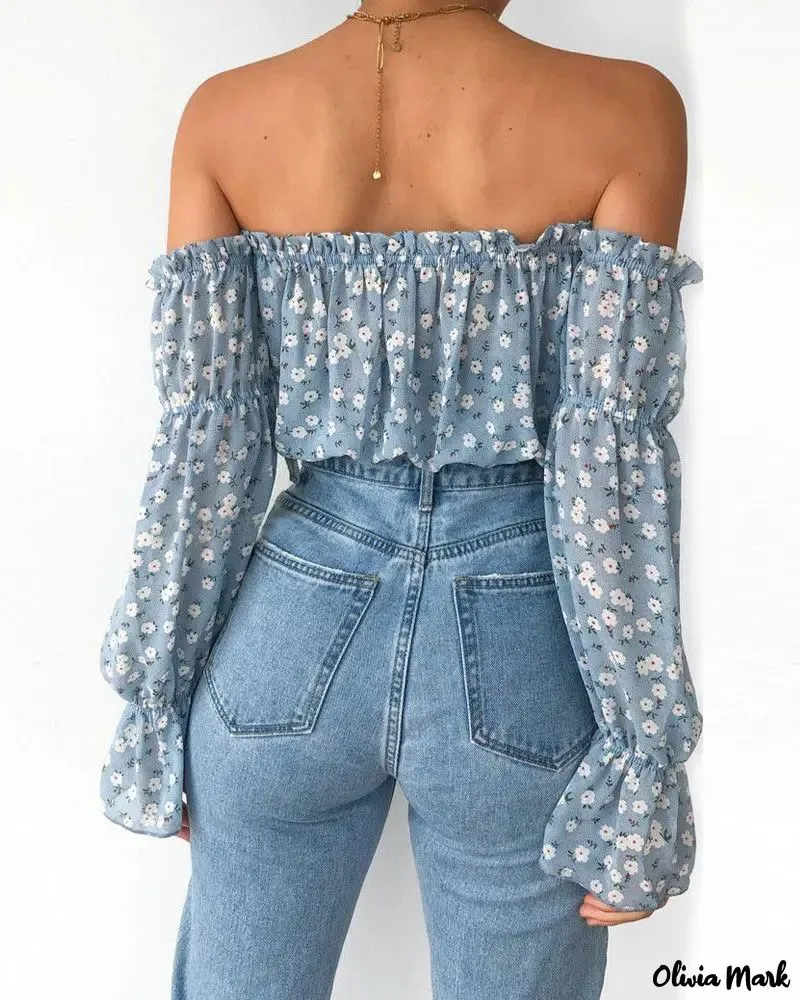 Deanwangkt - Floral Off Shoulder Ruffle Hem Blouse