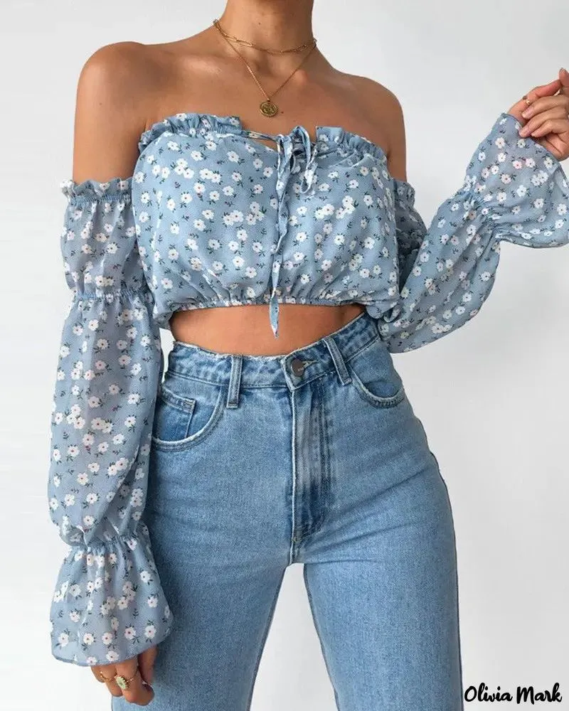 Deanwangkt - Floral Off Shoulder Ruffle Hem Blouse