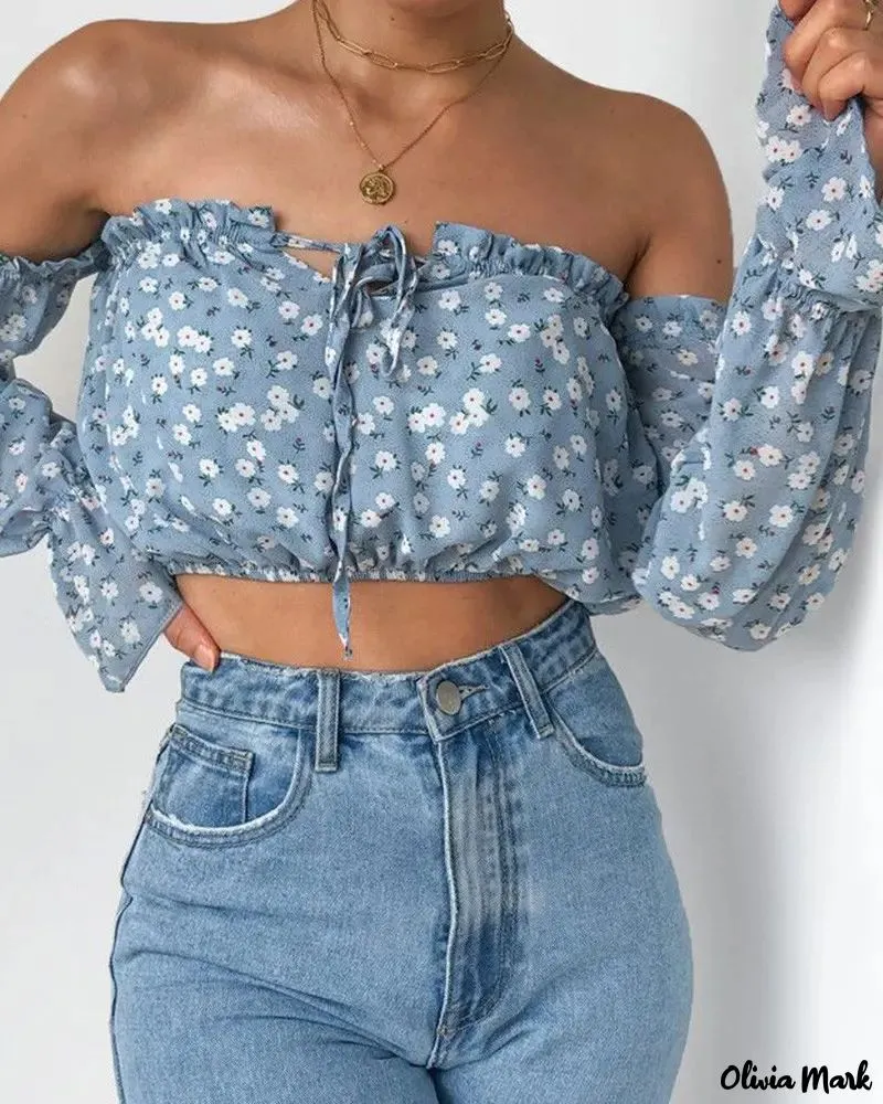 Deanwangkt - Floral Off Shoulder Ruffle Hem Blouse