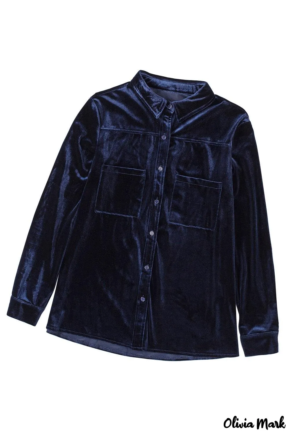 Deanwangkt - Navy Velvet Button Pocket Long Sleeve Shirt