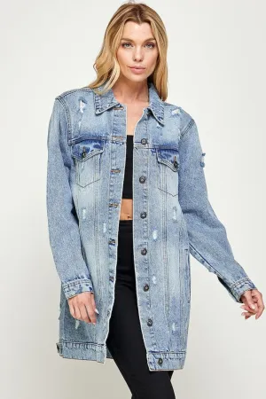 DENIM 3/4 QUARTER  DISTRESSED JACKET