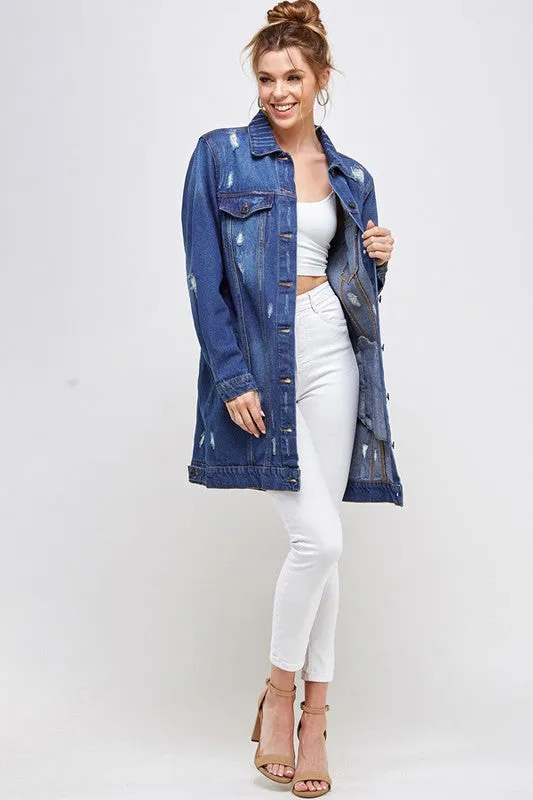 DENIM 3/4 QUARTER  DISTRESSED JACKET