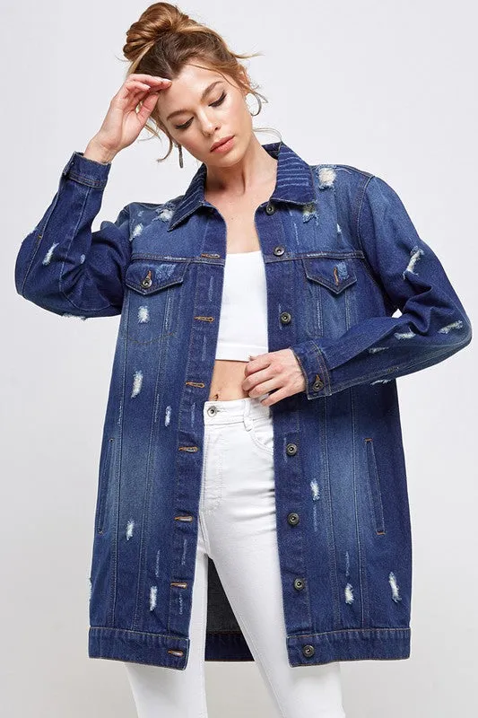 DENIM 3/4 QUARTER  DISTRESSED JACKET