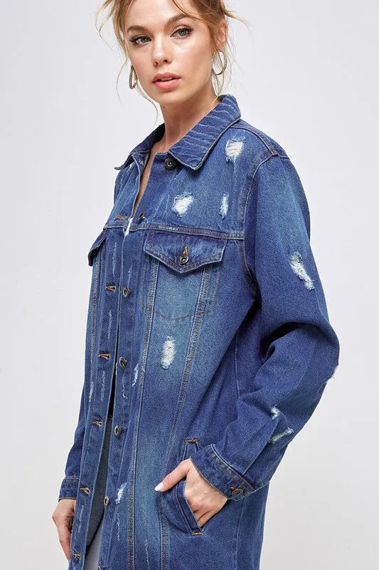 DENIM 3/4 QUARTER  DISTRESSED JACKET