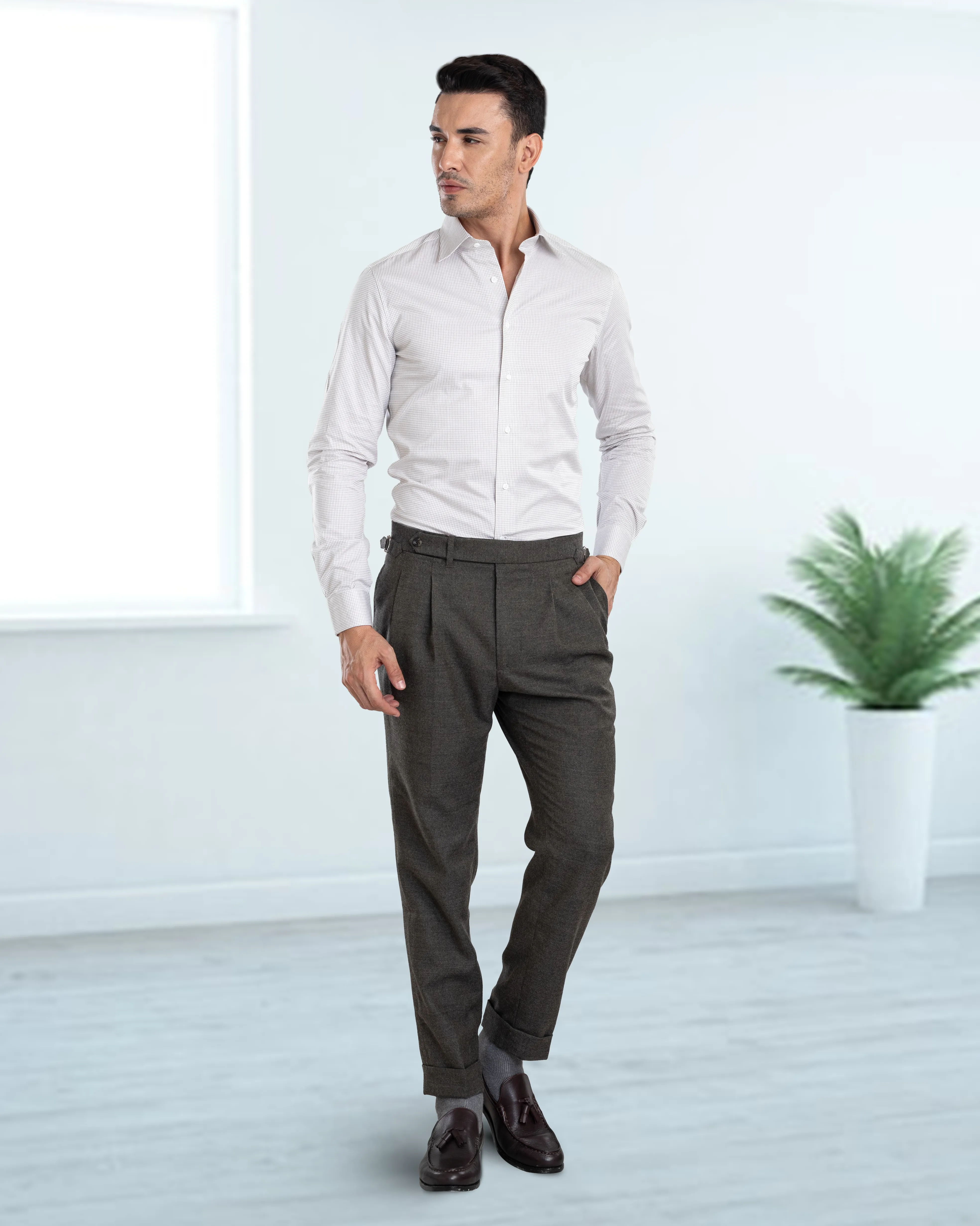 Dugdale Olive Grey Wool Flannel Dress Pant