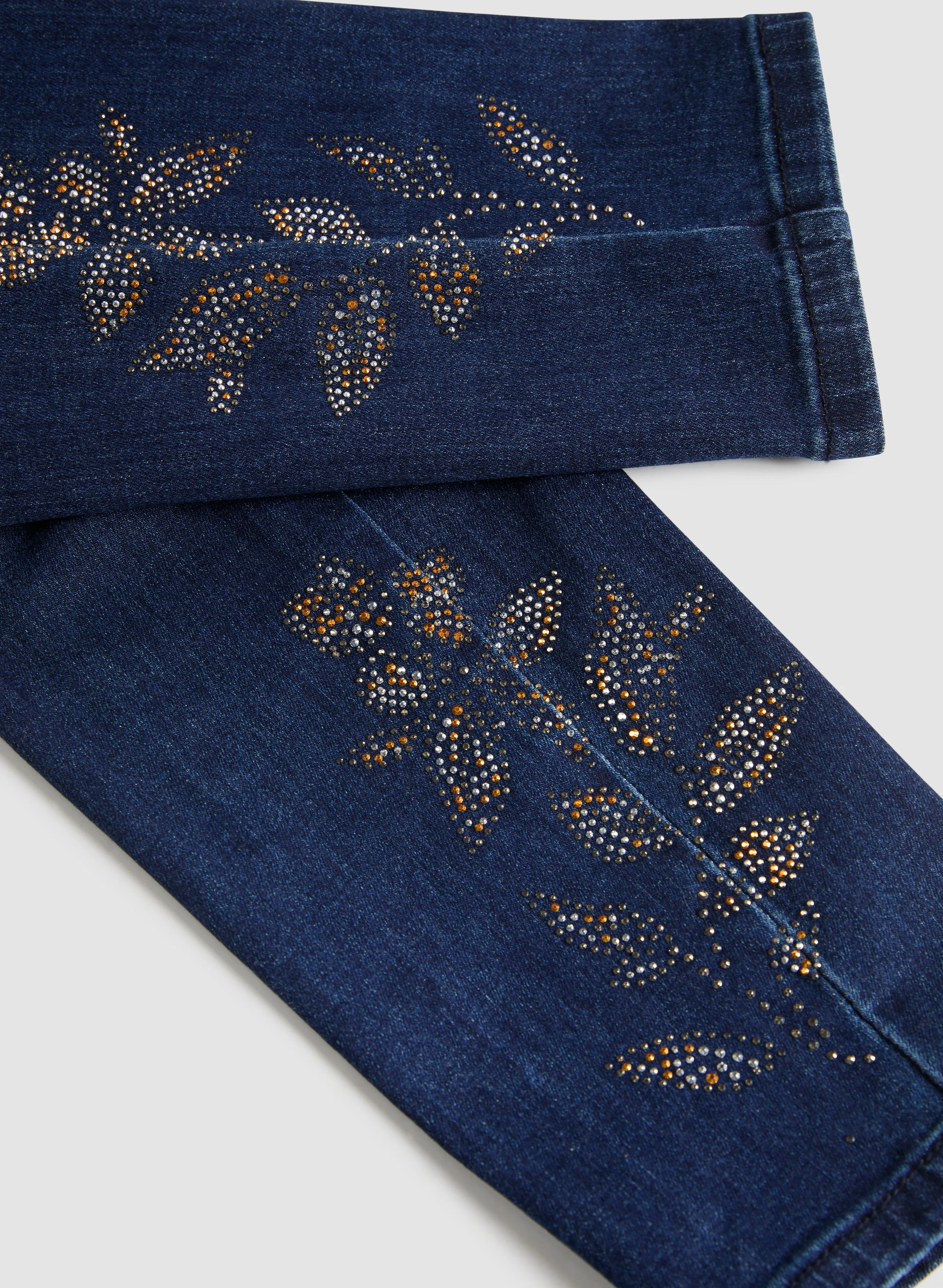 Embellished-Hem Ankle Jeans