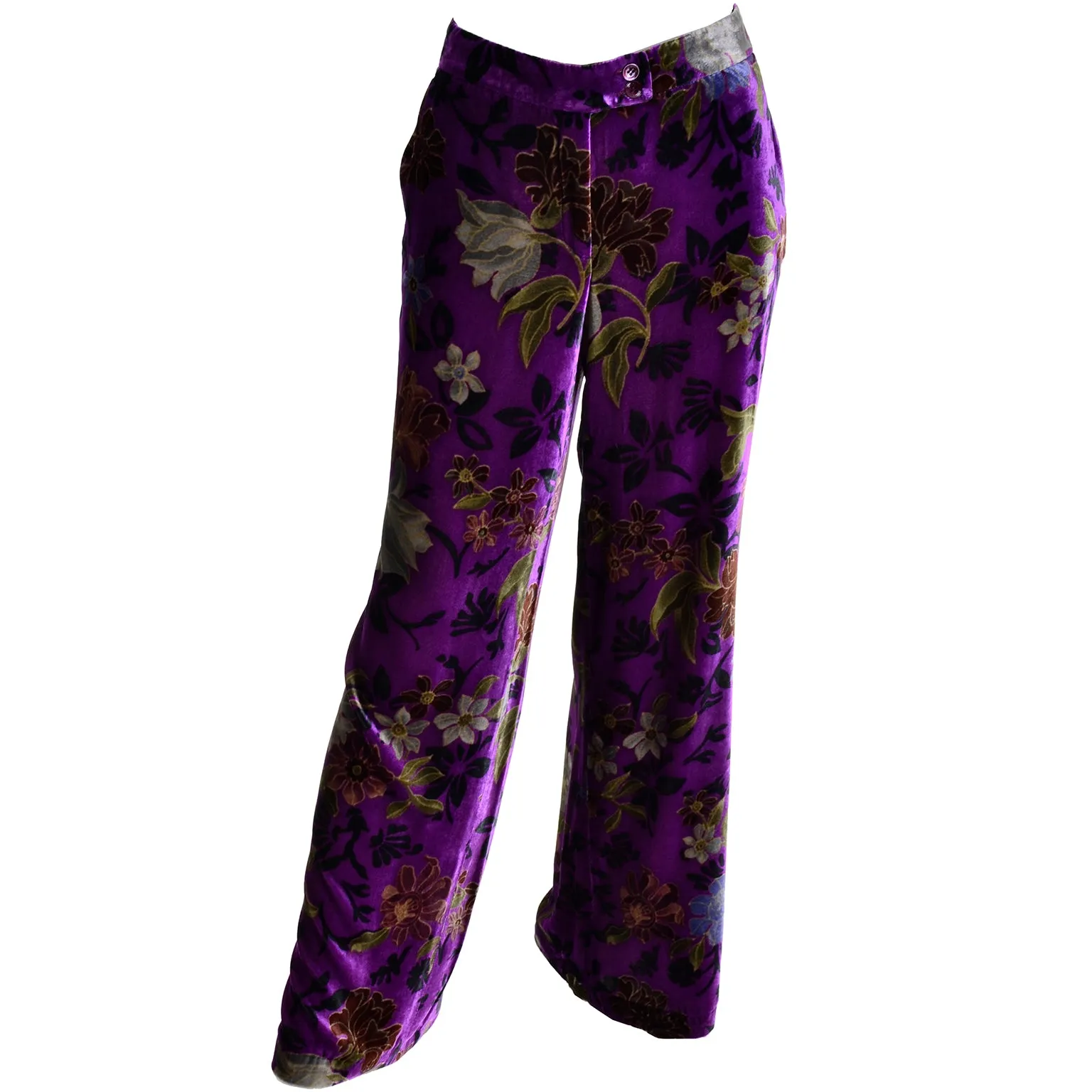 Etro Italy Purple Floral Silk Blend Velvet Pants Size 46