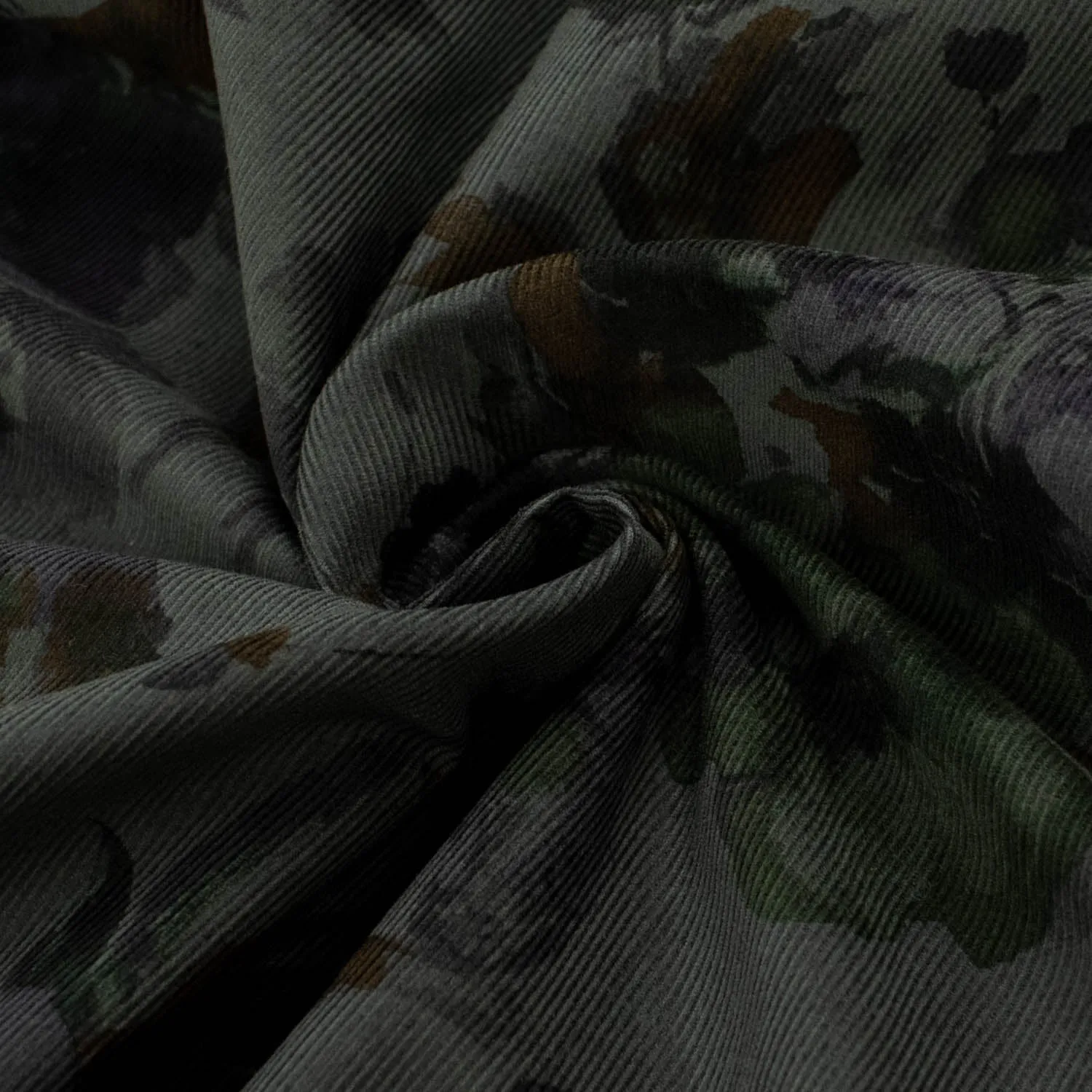 Fine Wale Printed Corduroy Floral On Charcoal