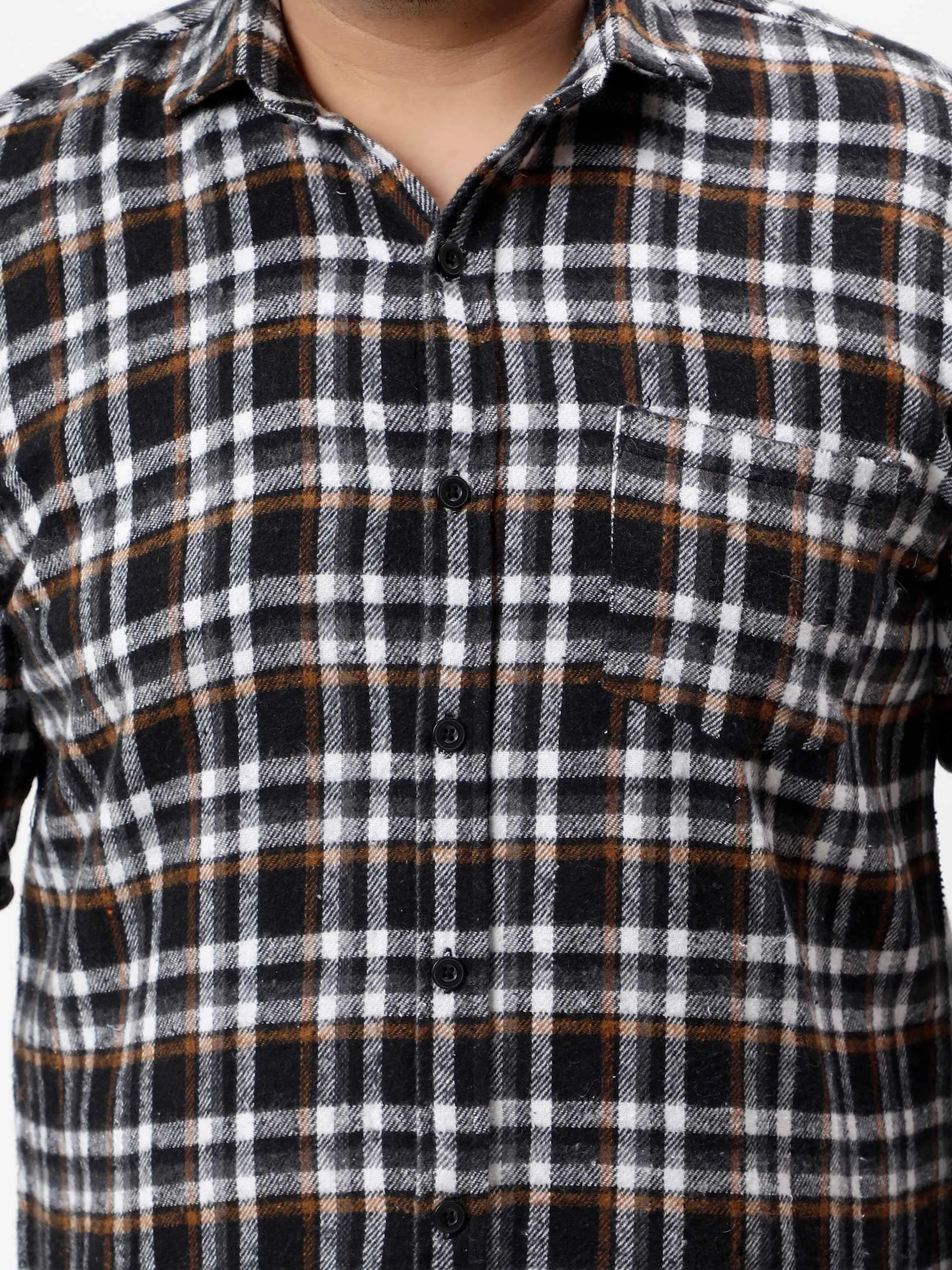 Flannel Brown Striped Checked Plus Size Shirt