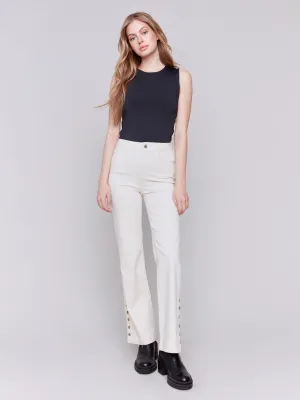 Flare Twill Jeans with Side Buttons - Natural