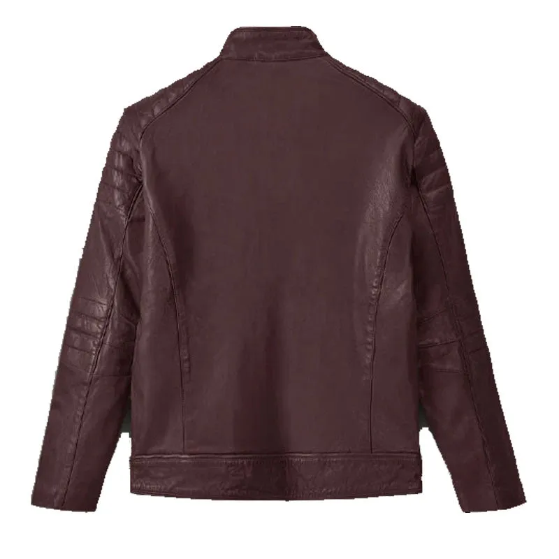 Genuine Best Looking Firefly Moto Burgundy Fashion Motorcycle Leather Jacket