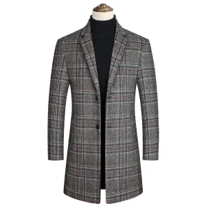 His Elegance Redefined: Wool Side Seam Pocket Trench Plaid Coat by ENETRENDS