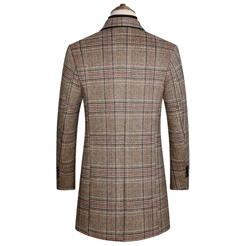 His Elegance Redefined: Wool Side Seam Pocket Trench Plaid Coat by ENETRENDS