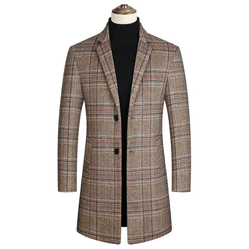 His Elegance Redefined: Wool Side Seam Pocket Trench Plaid Coat by ENETRENDS