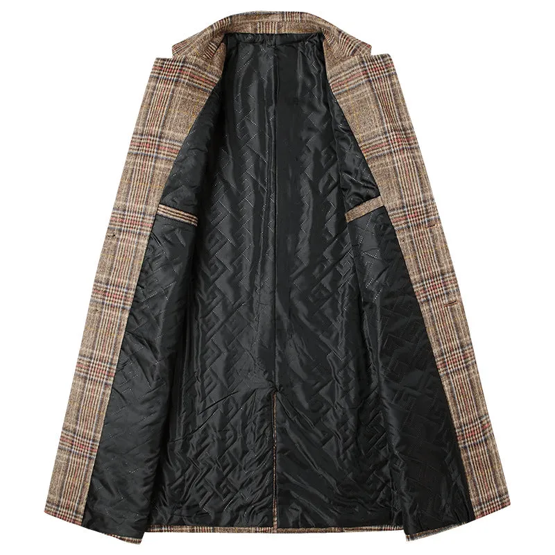 His Elegance Redefined: Wool Side Seam Pocket Trench Plaid Coat by ENETRENDS