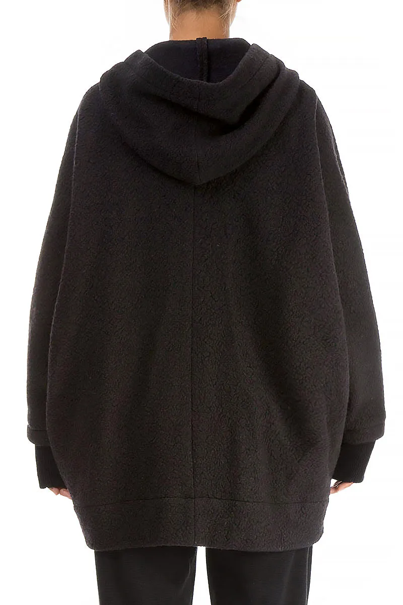 Hooded Dark Chocolate Plush Wool Cotton Zip Jacket