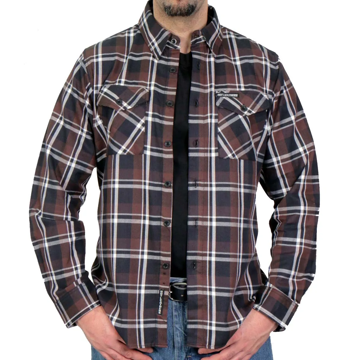 Hot Leathers FLM2008 Mens Brown Black and White Long Sleeve Flannel