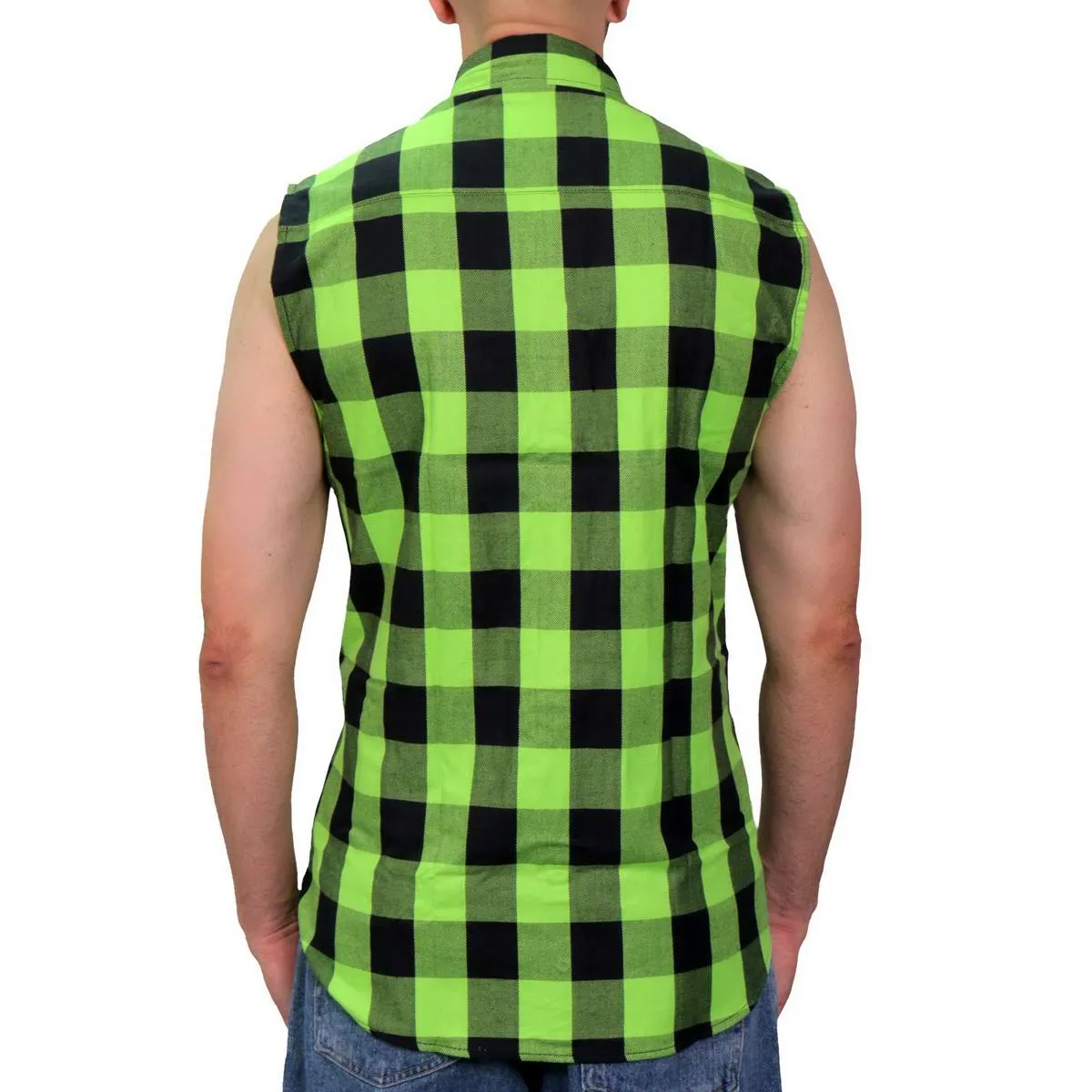 Hot Leathers FLM5002 Men’s Black and Green Sleeveless Cotton Flannel Shirt