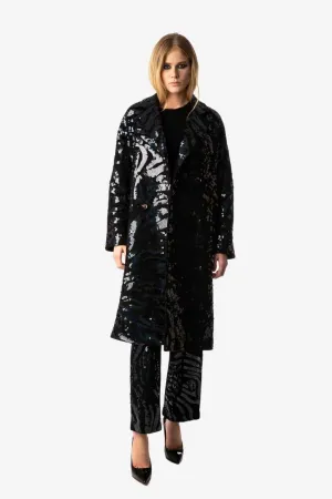 Indigo Sequin Tiger Wool Coat