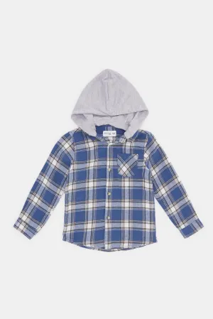 Infant Boys Blue Checked  Hoody Flannel Shirts