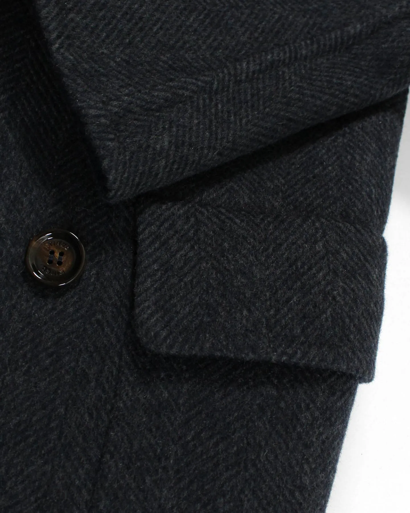 Kired Cashmere Coat Dark Blue Gray Herringbone Double Breasted Overcoat EU 50 / M