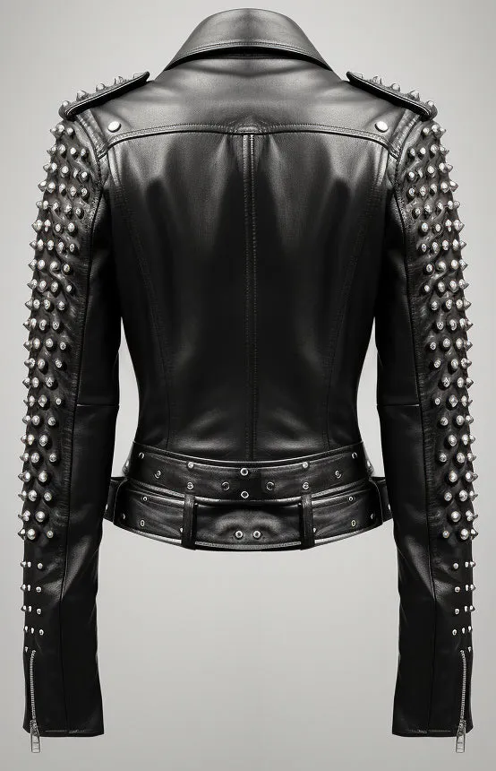 Lawrence Studs Black Women Leather Jacket