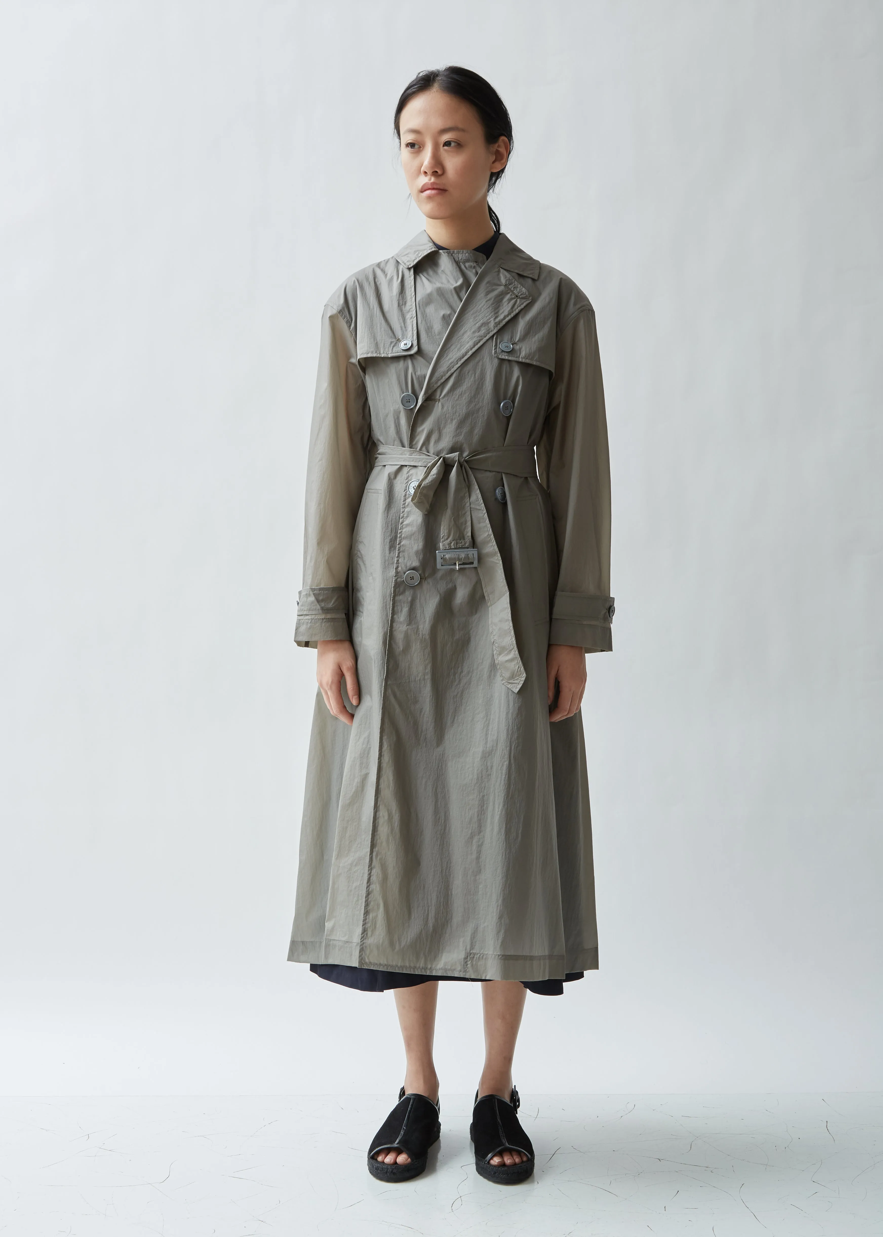 Lightweight Pleated Double Breasted Coat