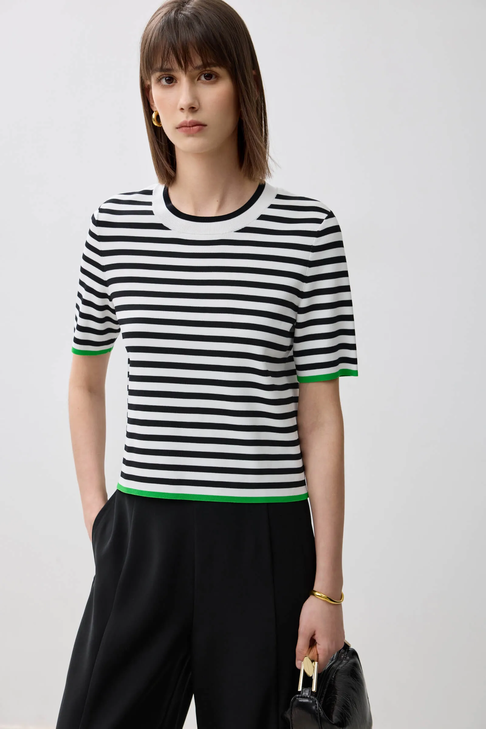 LILY Color-block Striped Knit Short Sleeve