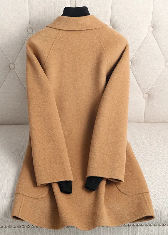 Loose Camel Notched Button Solid Woolen Coats Fall