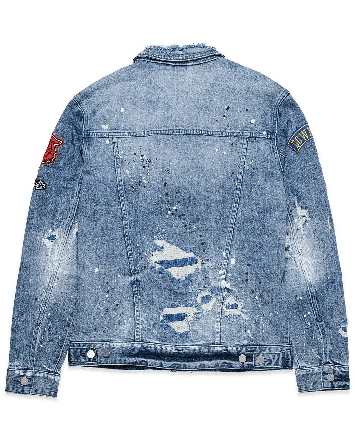 Medium Sand Tint Varsity Patches Denim Jacket