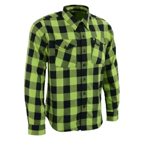 Milwaukee Leather Men's Flannel Plaid Shirt Black and Neon Green Long Sleeve Cotton Button Down Shirt MNG11632