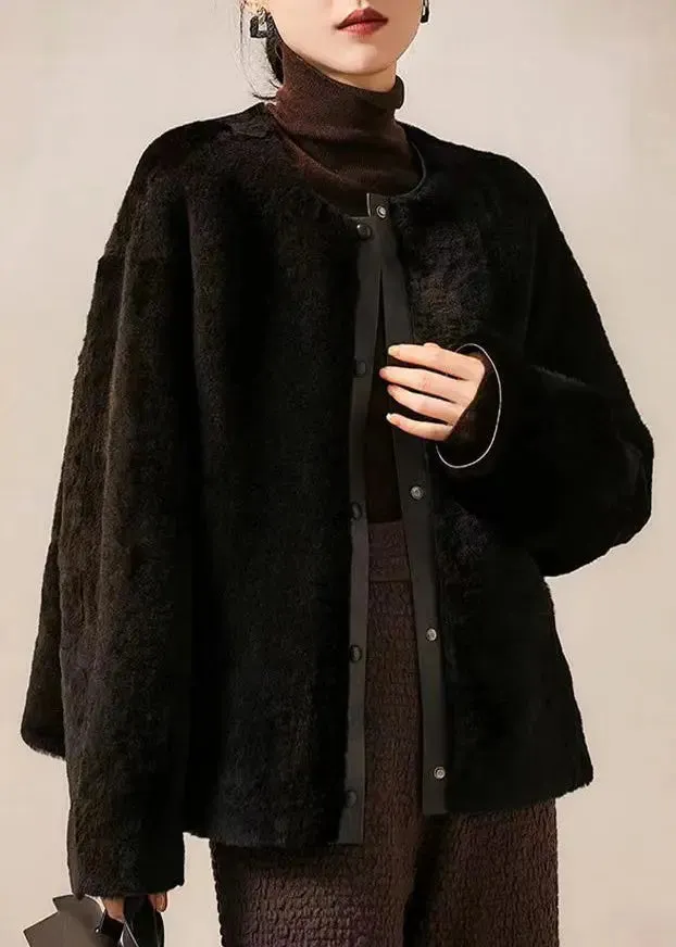 Modern Black O Neck Button Patchwork Wool Coats Winter ML1153